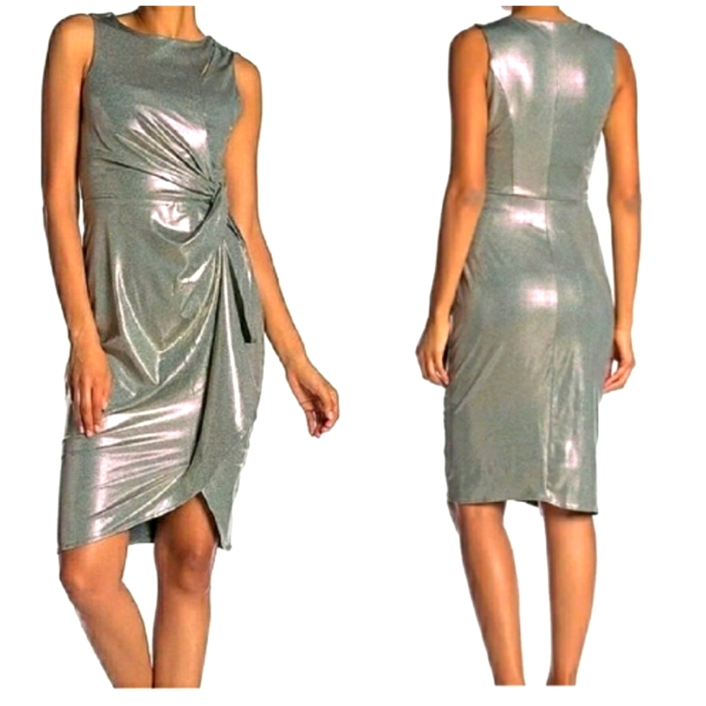NWT SUPERFOXX Womens Silver Sleeveless Sparkle Twist Party Cocktail Dress Large